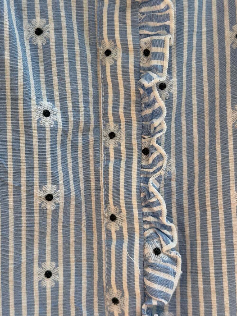 LOFT Blue Striped Floral Embroidered Ruffle Sleeveless Blouse Size M - Picture 3 of 7
